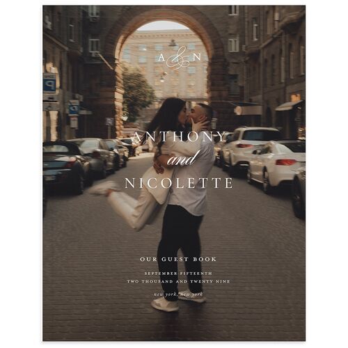 Elegant Photo Monogram Guest Books Pure White