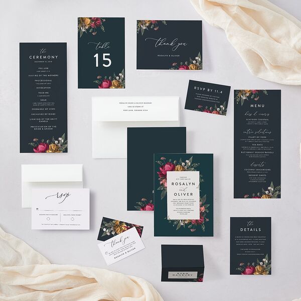 Blooming Botanical Place Cards Ink Blue Signature