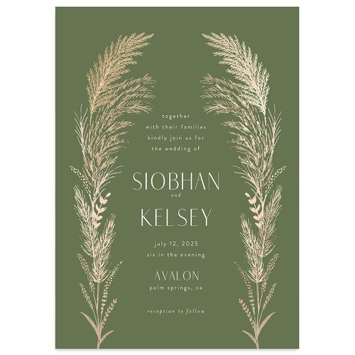 Regal Pampas Wedding Invitations Gold Deep Olive Signature Blank No Standard