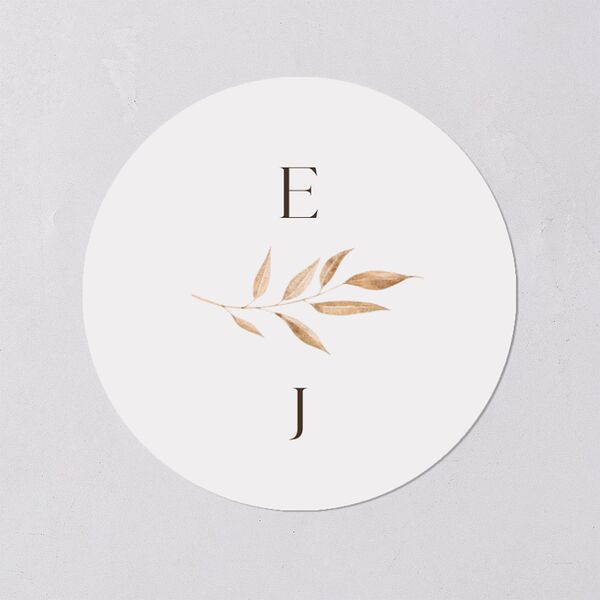 Leafy Rustic Monogram Wedding Stickers Raw Sienna Circle