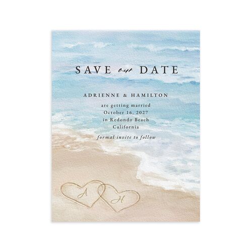 Beach Monogram Save the Date Petite Cards Baby Blue Signature smooth Blank No Standard