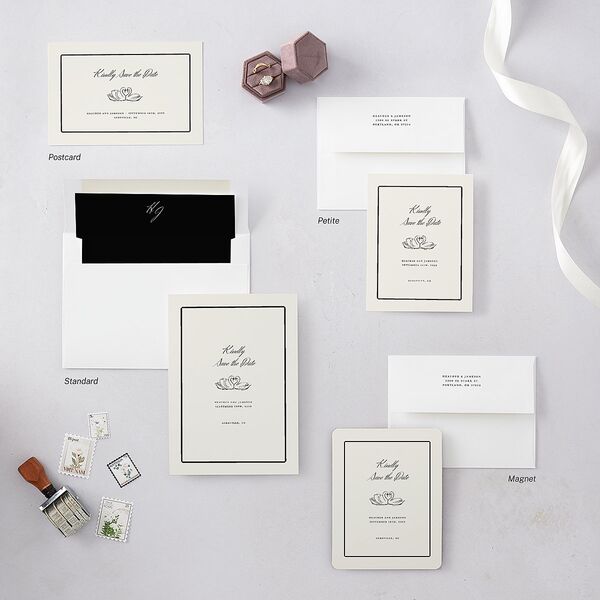 Elegant Swans Save the Date Postcards Ivory
