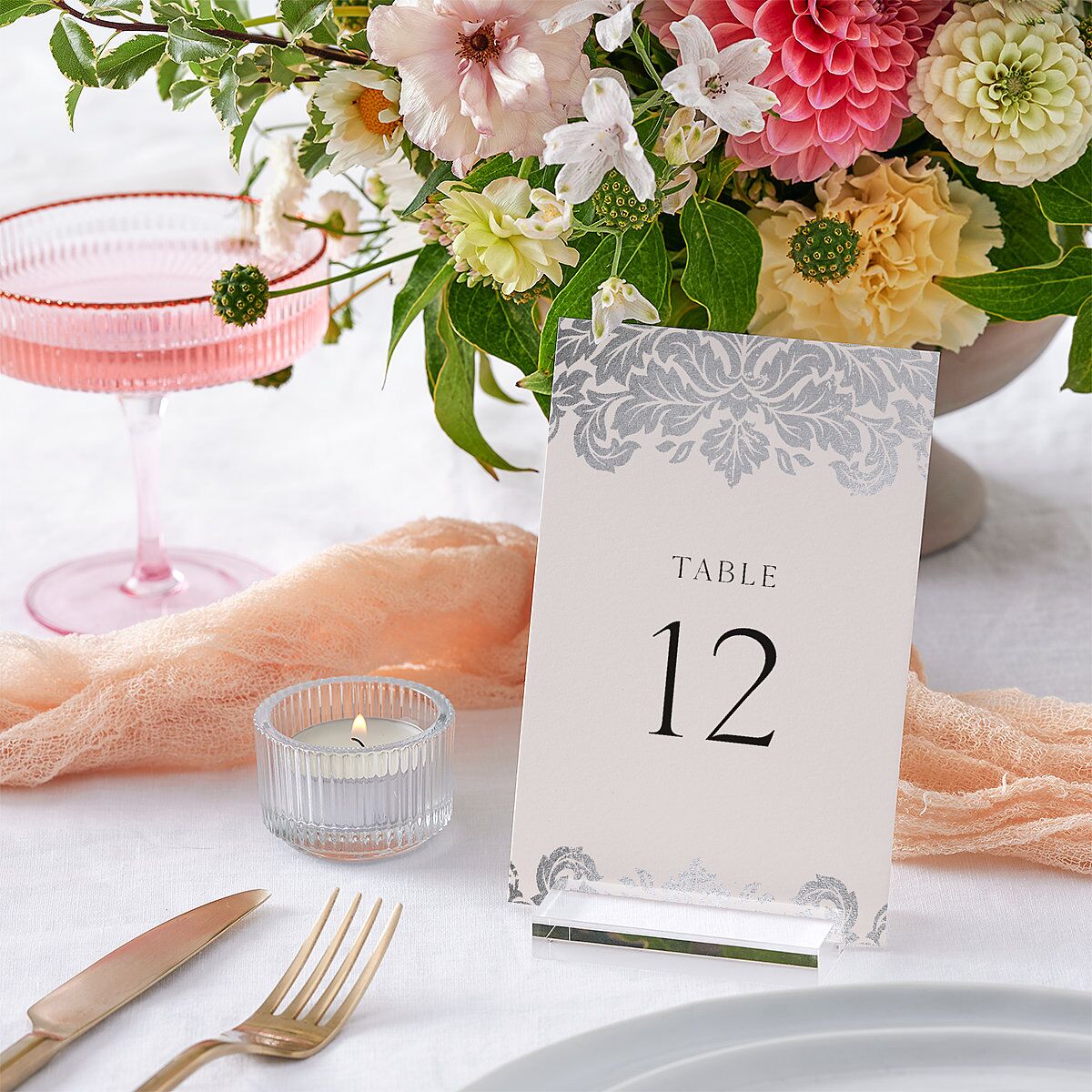Elegant Damask Table Numbers Silver Champagne Signature