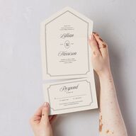 Elegant Oval Monogram All-in-One Wedding Invitations Sand Signature Light Both Recipient and Return Addresses No