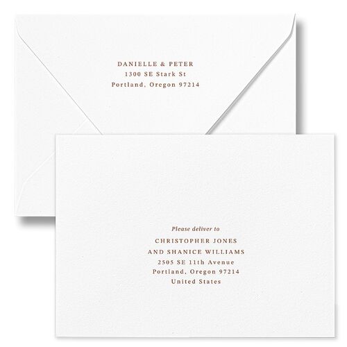 Photo Vow Rehearsal Dinner Invitation Euro Envelopes White Walnut Both Recipient and Return Addresses Luxe Signature