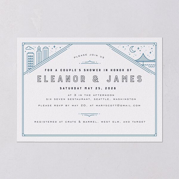 Iconic City Bridal Shower Invitations Moody Blue Signature Blank