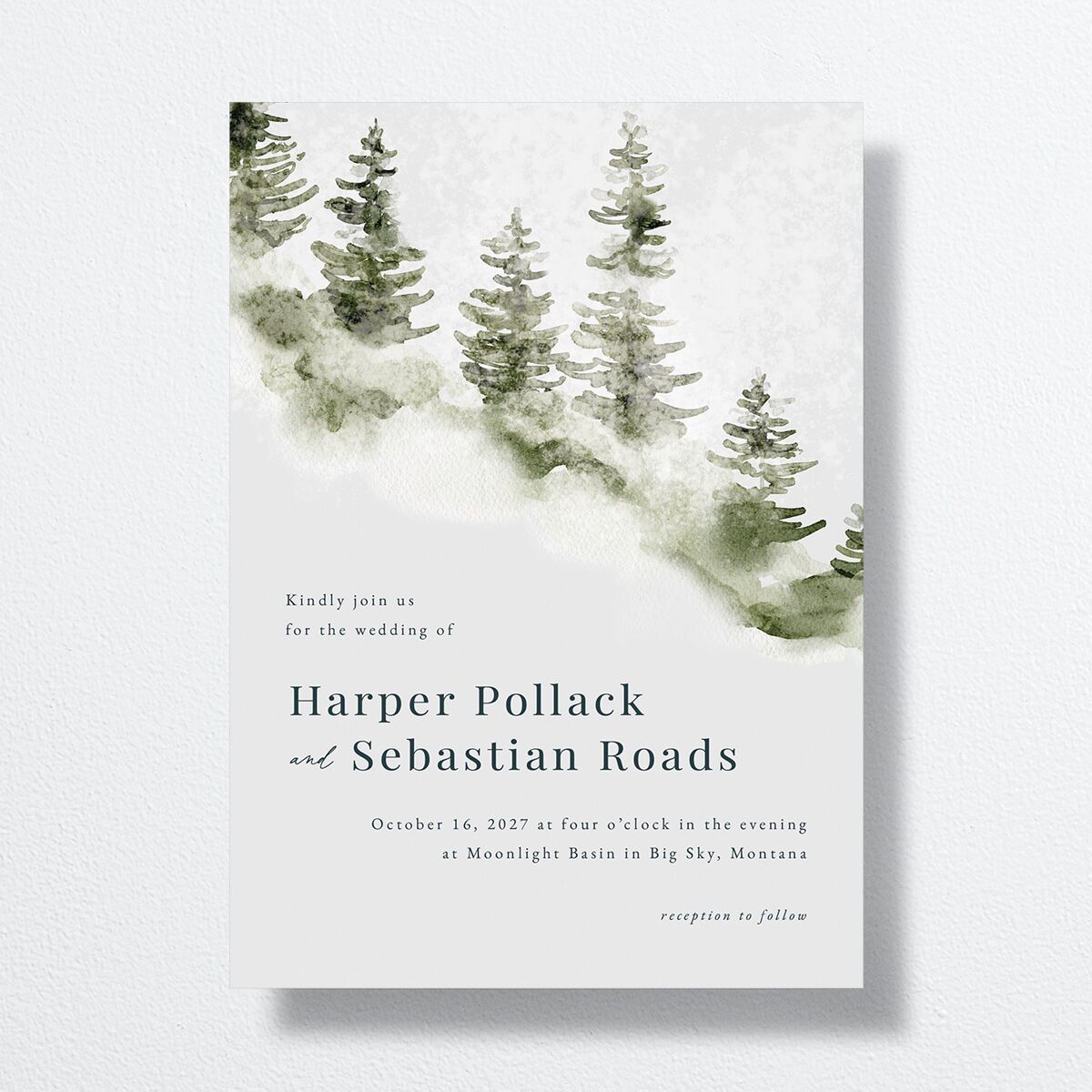 Snowy Mountainside Wedding Invitations front