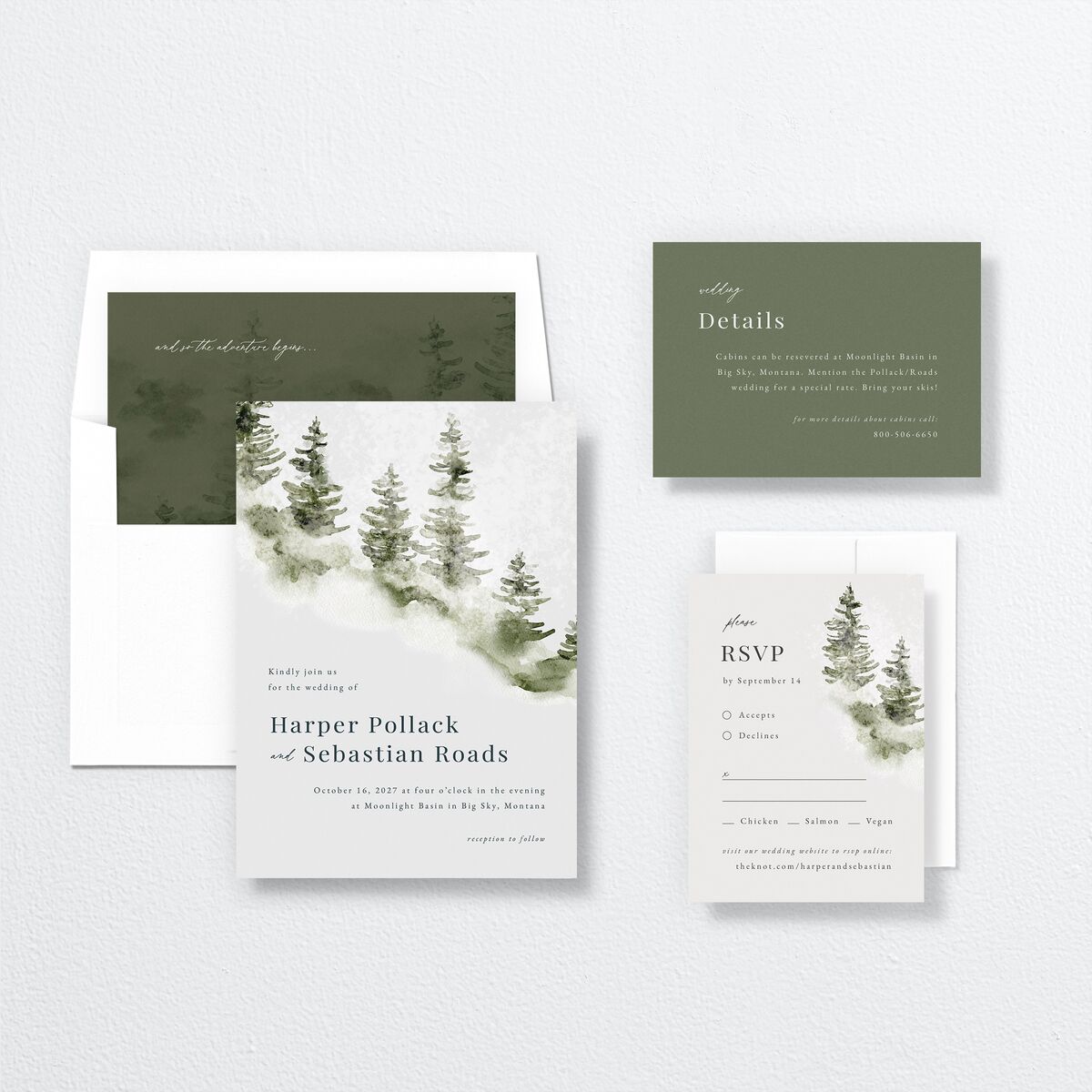 Snowy Mountainside Wedding Invitations suite