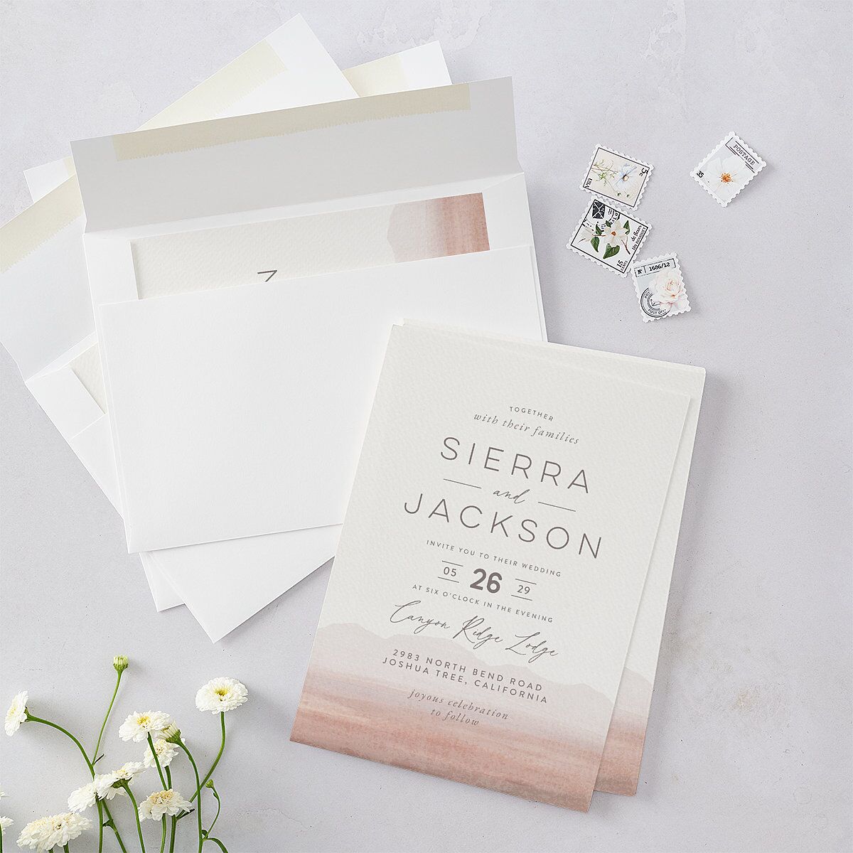 Painted Desert Wedding Invitations Dusty Rose Signature Blank No Standard