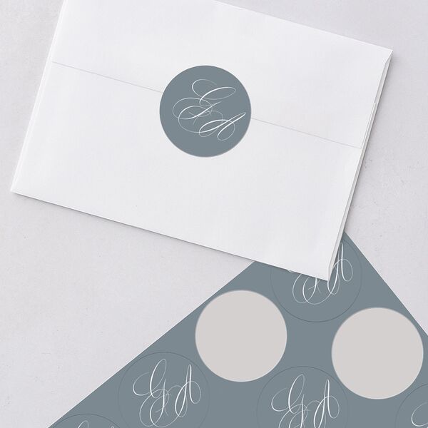 Elegant Photograph Wedding Stickers Dusty Blue Circle