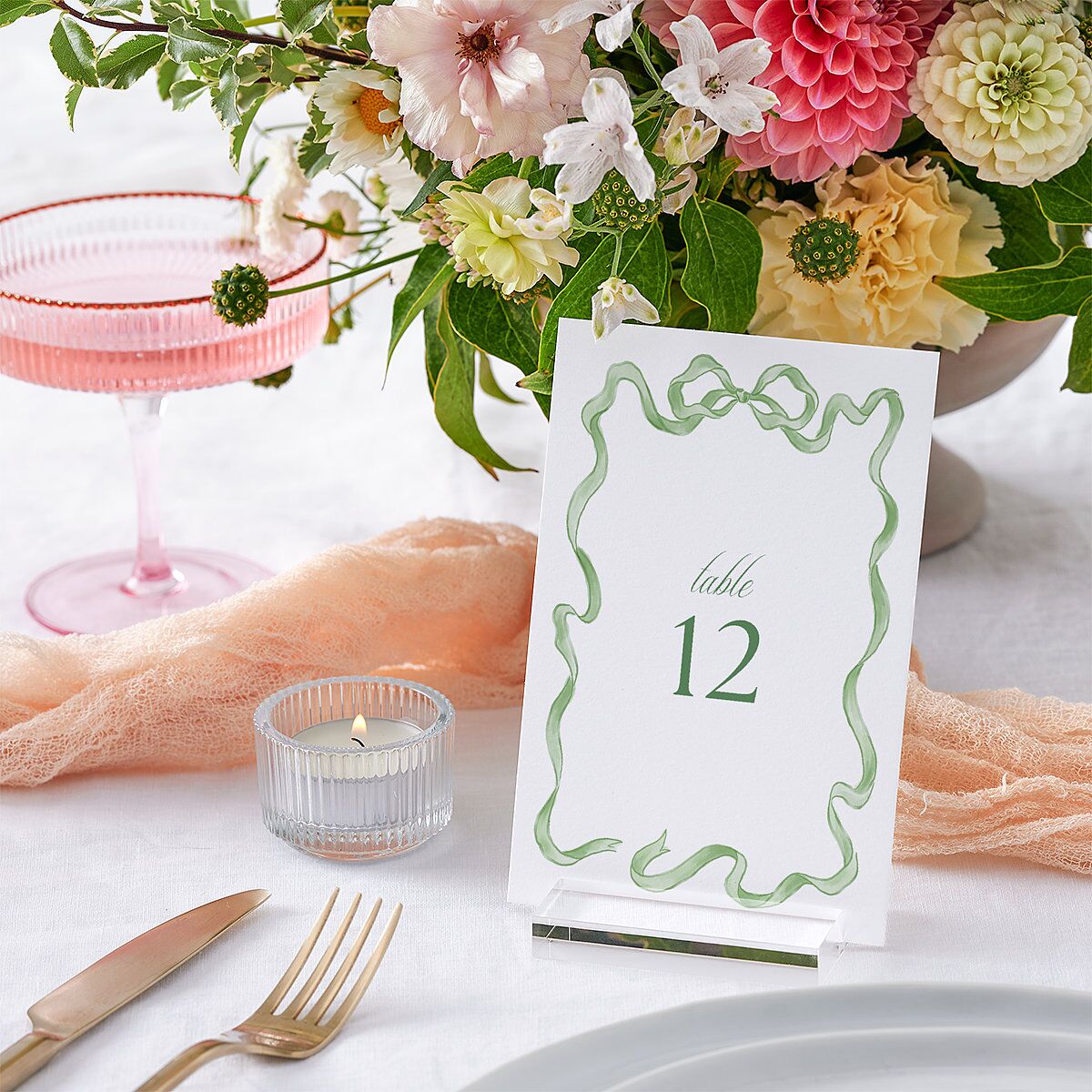 Vintage Bow Table Numbers Jewel Green Signature