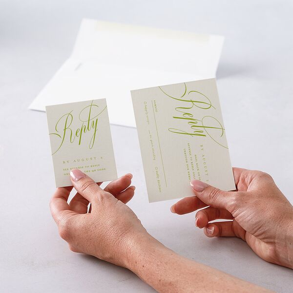 Modern Wedding Of Calligraphy QR Code RSVP Cards Chartreuse Signature Standard
