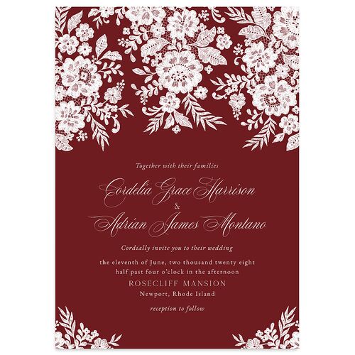 Ornate Lace Wedding Invitations Maroon Signature Blank No Standard
