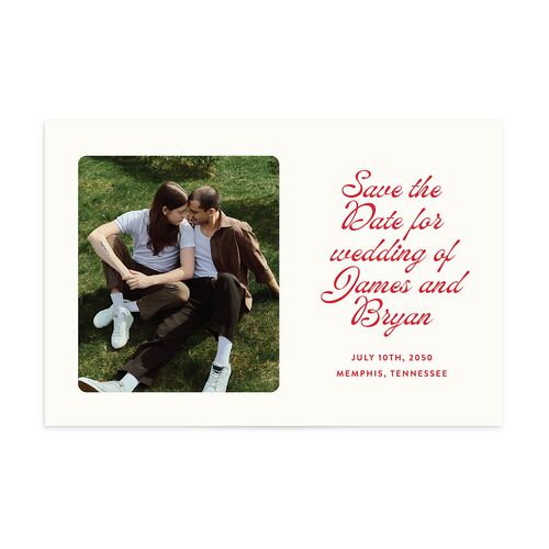 Retro Modern Photo Save the Date Postcards Ruby