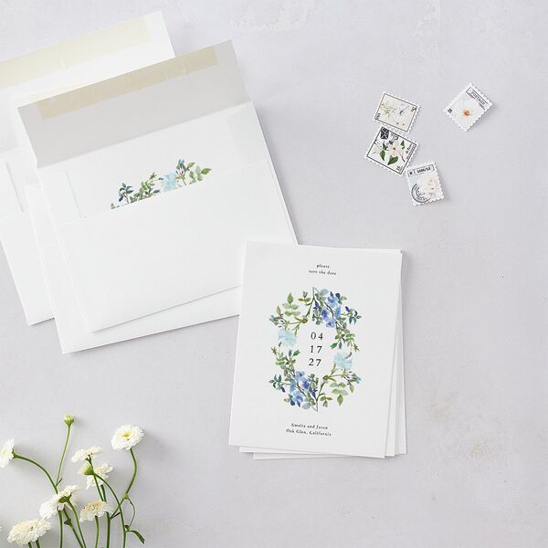 Minimal Floral Save the Date Petite Cards Ocean Signature smooth Blank No Standard