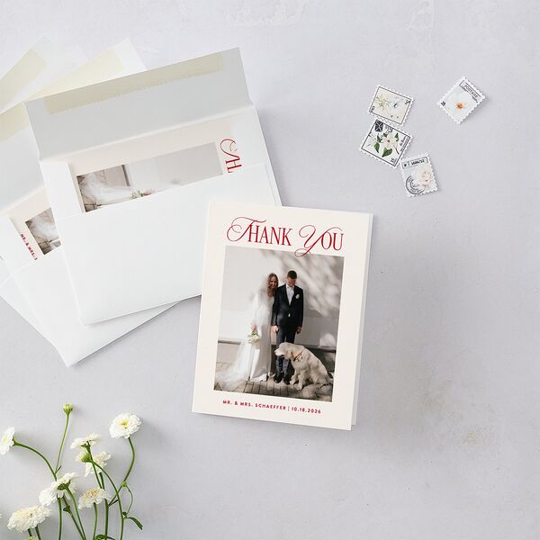 Classic Editorial First Christmas Photos Thank You Cards Merlot