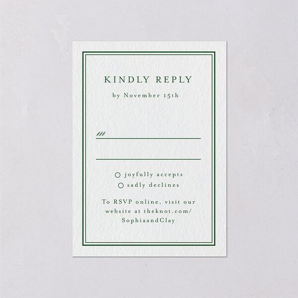 Elegant Winter Pine Cone Wedding Response Cards Scottish Green Signature Standard