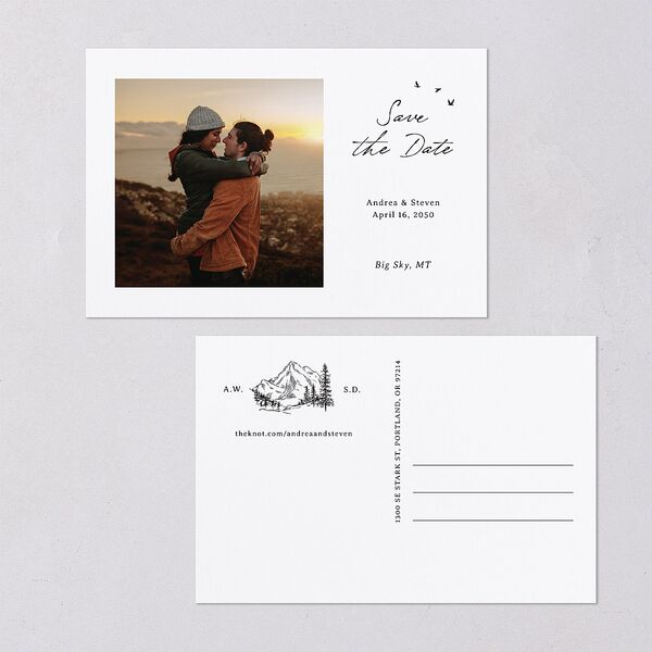 Elegant Mountain Monogram Save the Date Postcards Pure White
