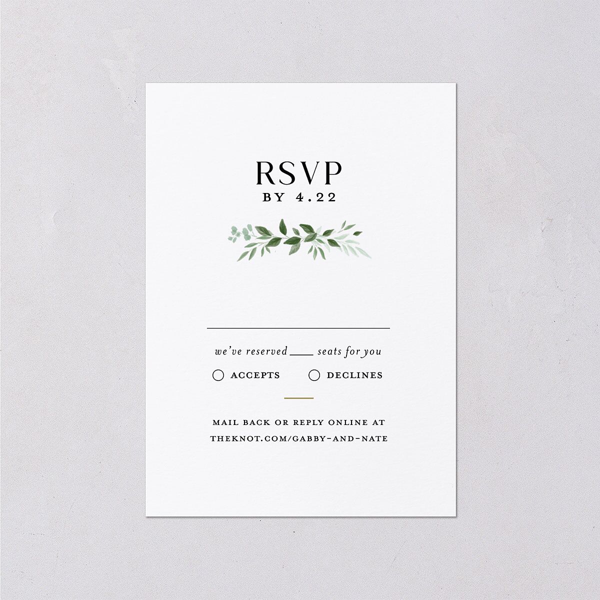 Greenery Frame Wedding Response Cards Pure White Signature Standard