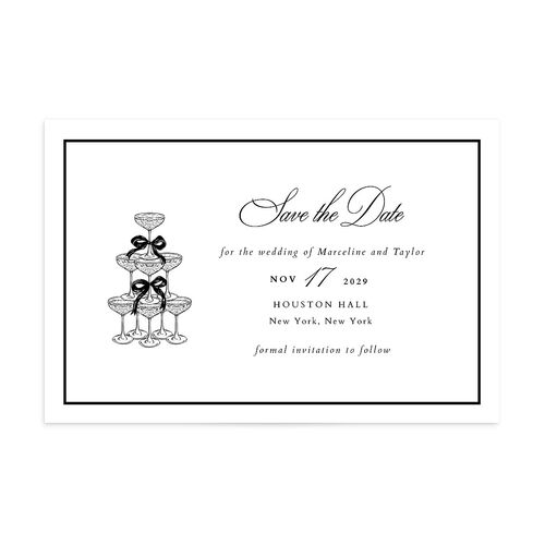 Classic Champagne with Bows Save the Date Postcards Pure White