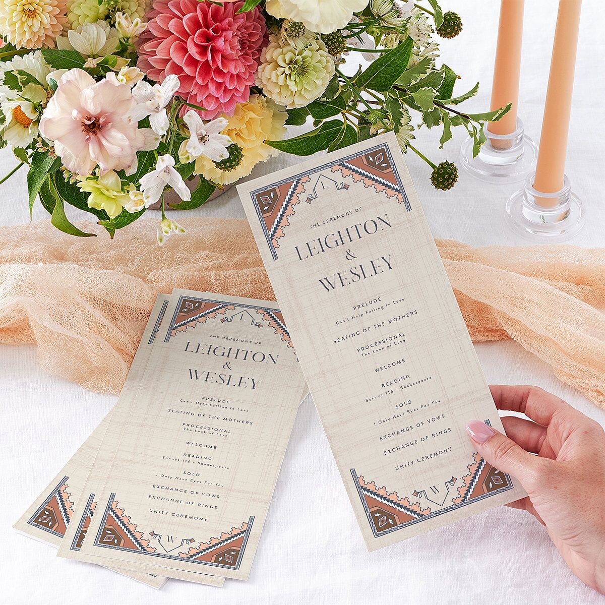 Western Tapestry Wedding Programs Linen Signature