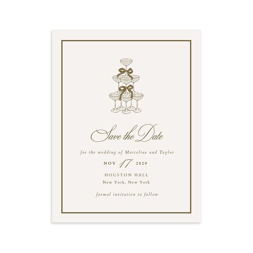 Classic Champagne with Bows Save the Date Petite Cards Gold Signature smooth Blank No Standard
