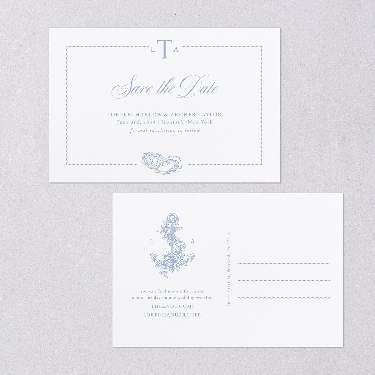 Coastal Oysters and Anchors Save the Date Postcards Sea Blue