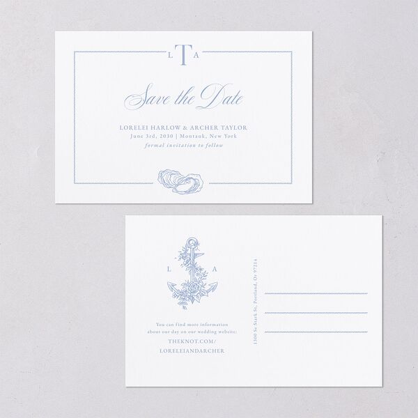 Coastal Oysters and Anchors Save the Date Postcards Sea Blue