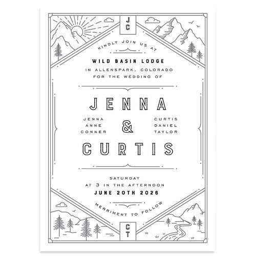 Iconic Mountain Wedding Invitations Licorice Signature Blank No Standard