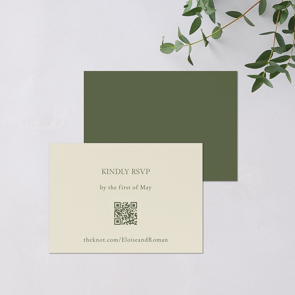 Vintage Botanical Sketch QR Code RSVP Cards Dark Camo Signature Standard