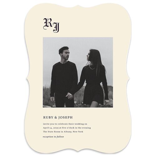 Minimalist Gothic Photo Wedding Invitations Bordeaux Signature Blank No Bracket