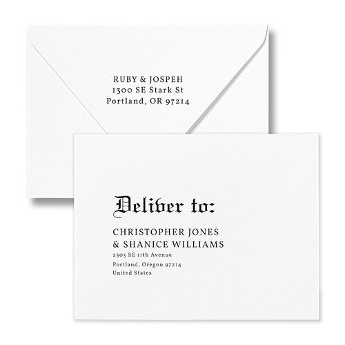 Minimalist Gothic Photo Save the Date Petite Card Euro Envelopes White Ivory Both Recipient and Return Addresses Luxe Signature