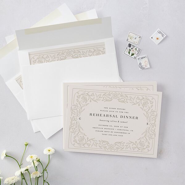 Floral Opulence Rehearsal Dinner Invitations Champagne Signature Blank