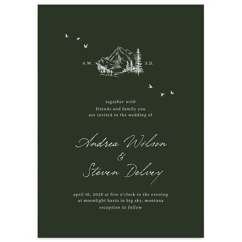 Elegant Mountain Monogram Wedding Invitations Dark Green Signature Blank Standard No