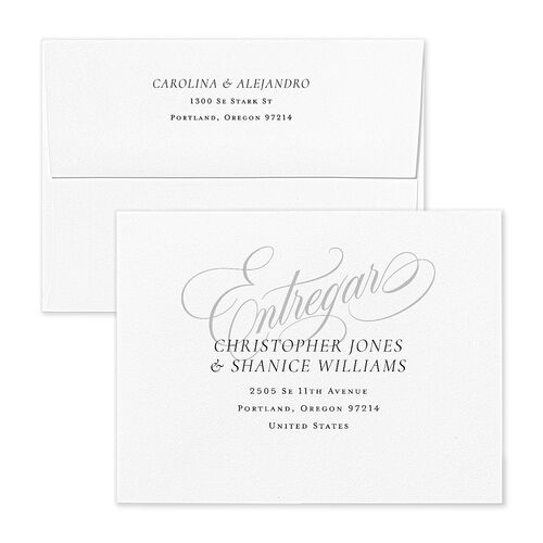 Nuestra Boda Thank You Card Envelopes White Charcoal Both Recipient and Return Addresses Signature Standard