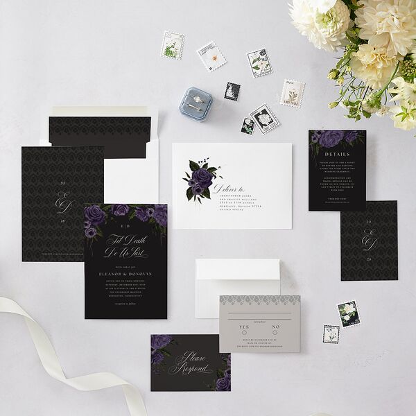 Dark Gothic Roses Wedding Invitations Regency Signature Blank No Standard