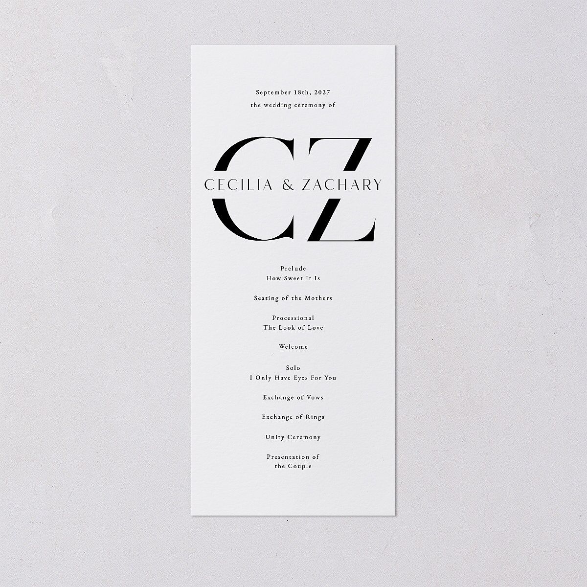 Simple Modern Monogram Wedding Programs Pure White Signature