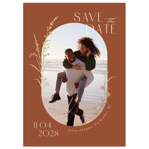 Minimal Wildflower Save the Date Cards Gold Raw Sienna Signature smooth Blank No Standard