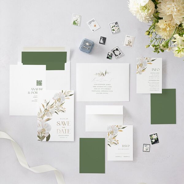 Elegant Orchid Foil Save the Date Cards Gold Pure White Signature smooth Blank No Standard