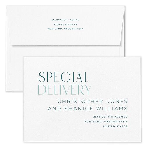 Real Talk Save The Date Card Envelopes White Ice Blue Both Recipient and Return Addresses Signature Standard