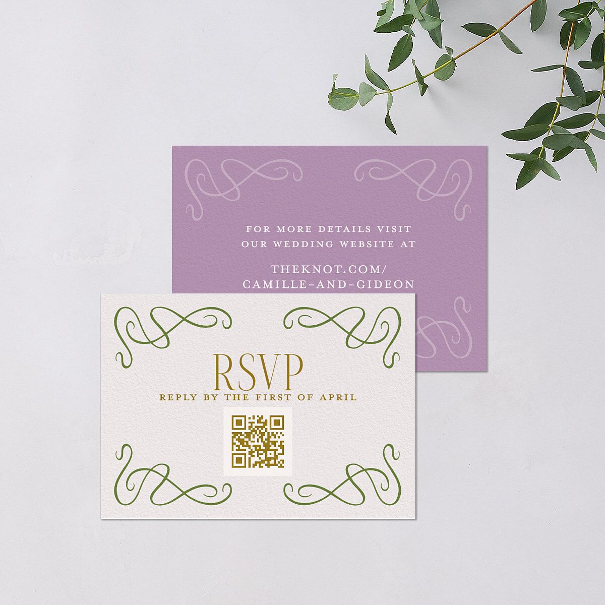 Art Nouveau Wisteria QR Code RSVP Cards Purple Petal Signature Standard
