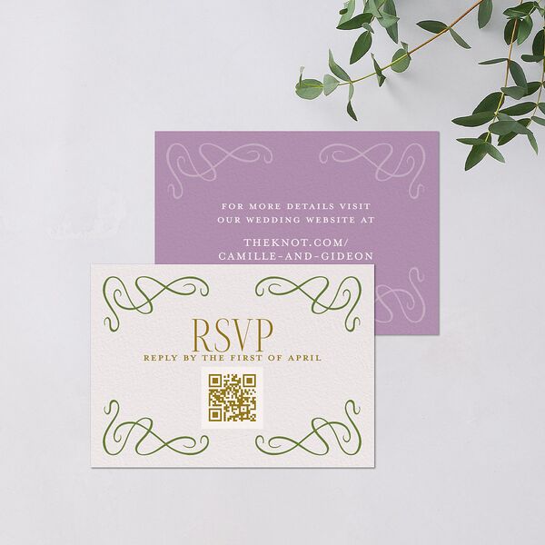 Art Nouveau Wisteria QR Code RSVP Cards Purple Petal Signature Standard