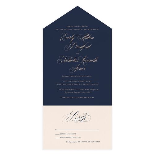 Exquisite Calligraphy All-in-One Wedding Invitations French Blue Signature Light Both Recipient and Return Addresses No