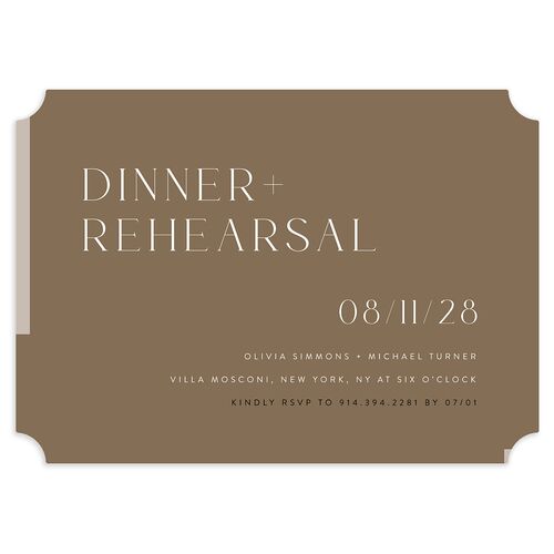 Bar Accent Rehearsal Dinner Invitations Sepia Signature Blank Ticket