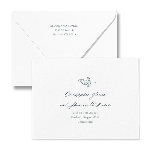 Fresh off the Market Garden Vintage Botanical Sketch Bridal Shower Thank You Card Euro Envelopes White Dusty Blue Both Recipient and Return Addresses Luxe Signature