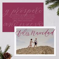 Scripted Feliz Navidad Holiday Cards Raspberry Signature Blank Standard Landscape