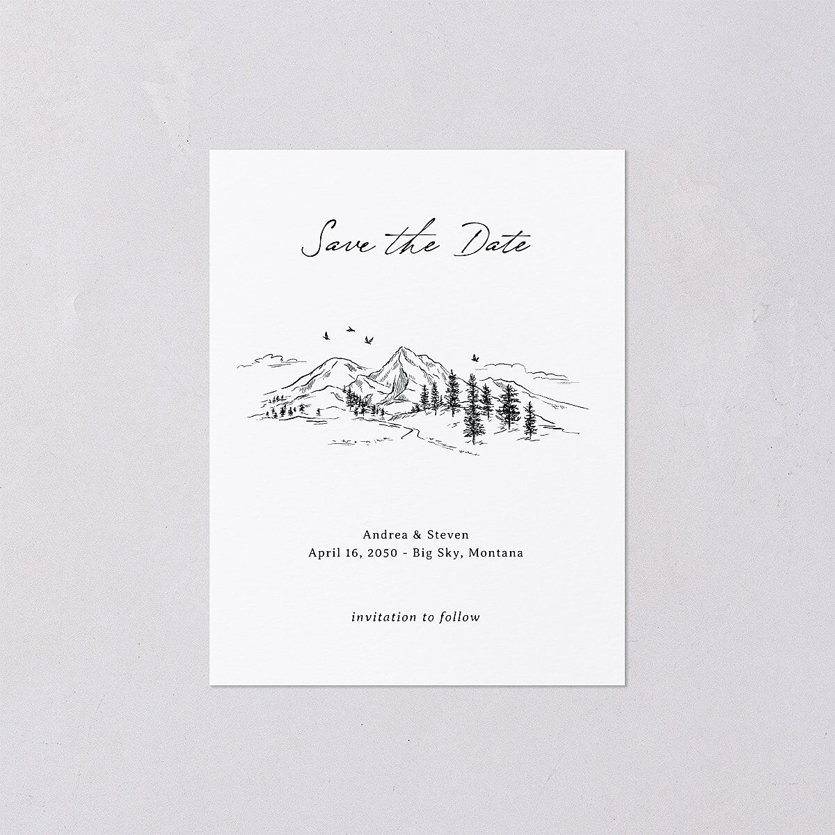 Elegant Mountain Monogram Save the Date Petite Cards Pure White Signature smooth Blank No Standard