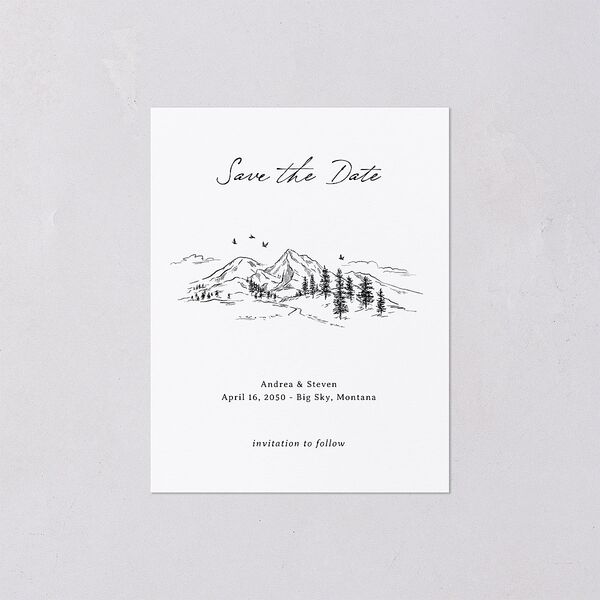 Elegant Mountain Monogram Save the Date Petite Cards Pure White Signature smooth Blank No Standard