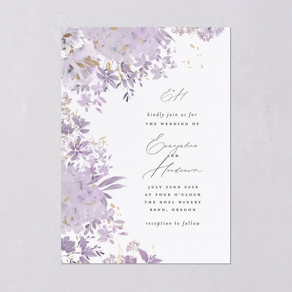 Monochrome Blooms Wedding Invitations Gold Sheer Lilac Signature Blank No Standard