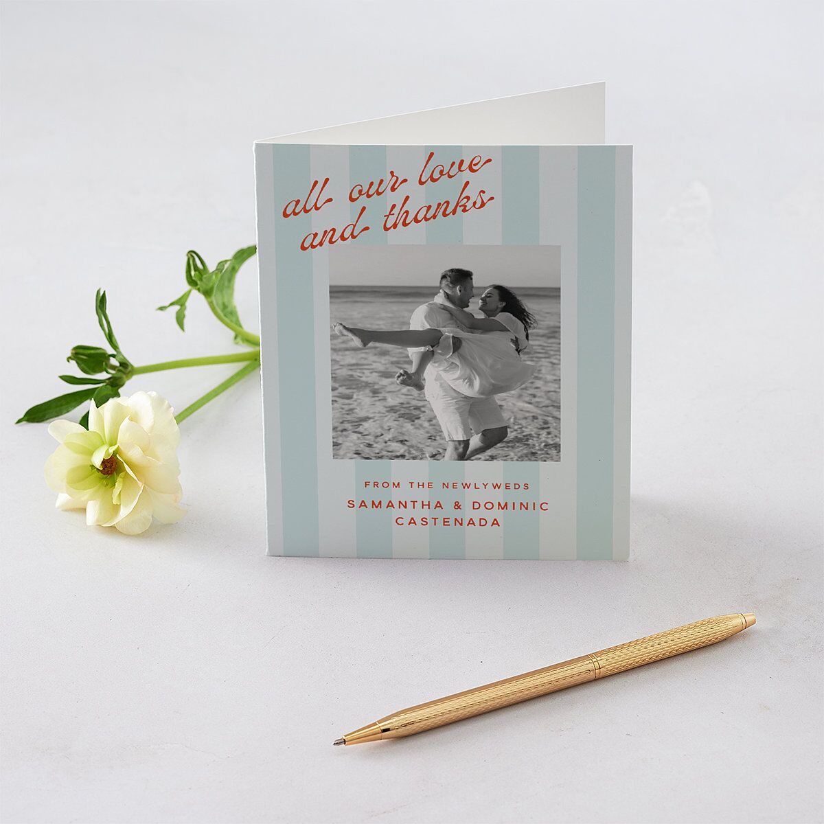 Cabana Stripe Photo Thank You Cards Pastel Blue